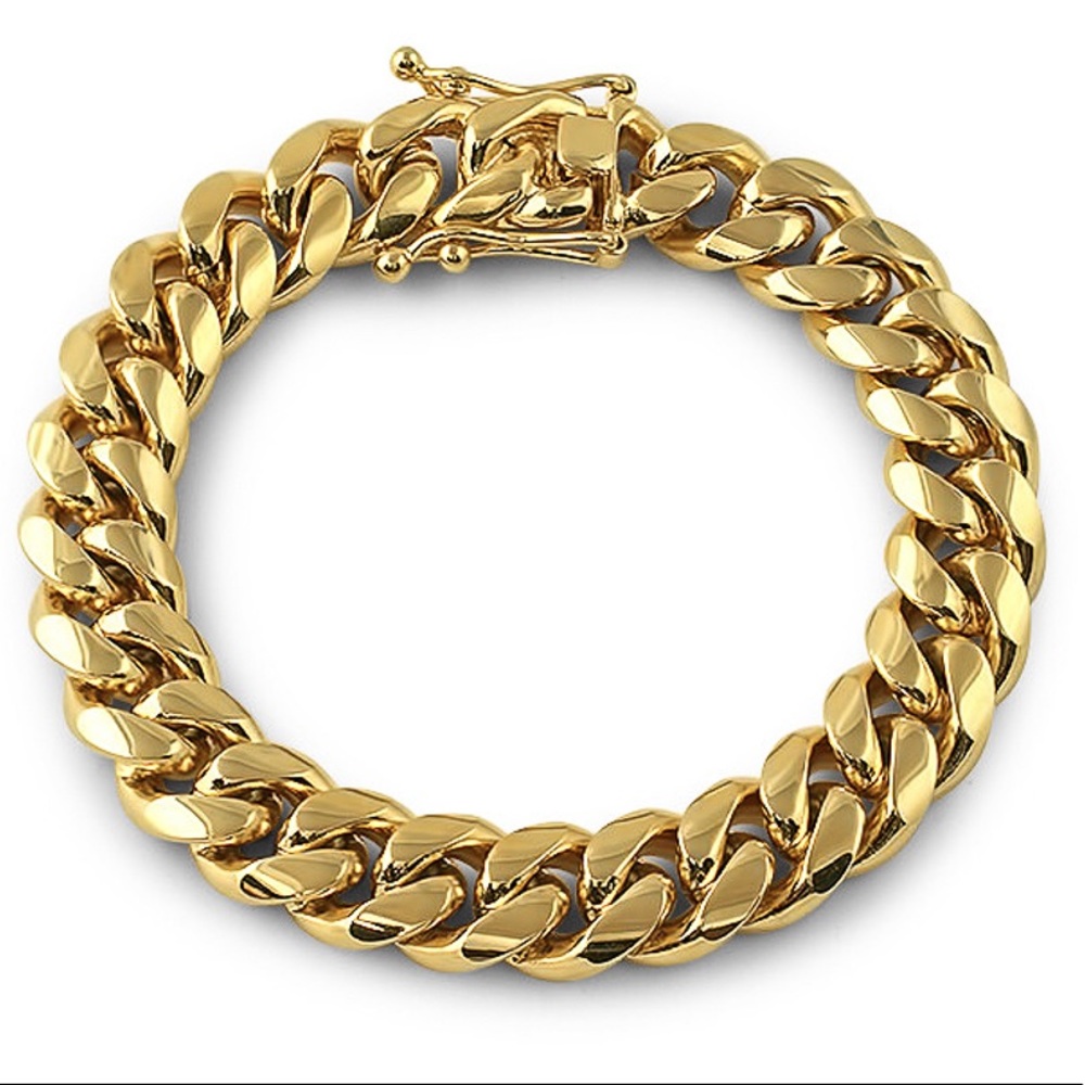 Mens Stainless Steel Gold Cuban Link Bracelet